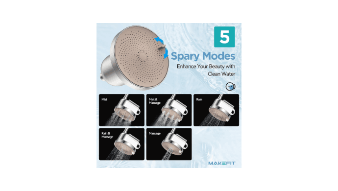 NSF Certified Filtered Shower Head - 5 Settings High Pressure Rain Shower Head with Filter for Hard Water Softener - Easy Install & Replace - Bathroom Showerhead to Remove Chlorine & Heavy Metals thumbnail 3