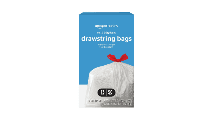 Amazon Basics Flextra Tall Kitchen Drawstring Trash Bags, 13 Gallon, 50 Count, Tear-Resistant, Unscented thumbnail 1