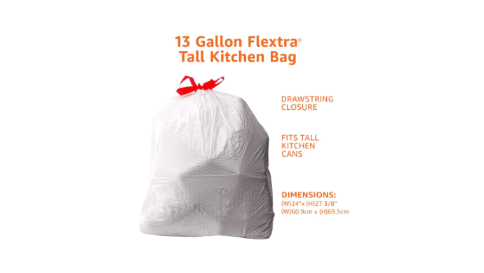 Amazon Basics Flextra Tall Kitchen Drawstring Trash Bags, 13 Gallon, 50 Count, Tear-Resistant, Unscented thumbnail 3