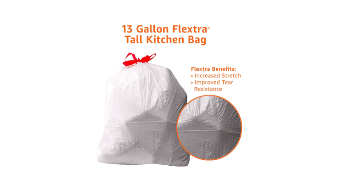 Amazon Basics Flextra Tall Kitchen Drawstring Trash Bags, 13 Gallon, 50 Count, Tear-Resistant, Unscented thumbnail 4