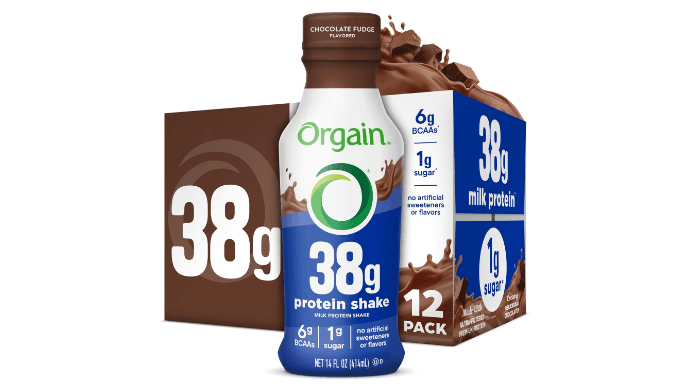 Orgain 38g High Protein Grass-Fed Shake, 6g BCAAs, Chocolate, 14 oz, 12pk thumbnail 1