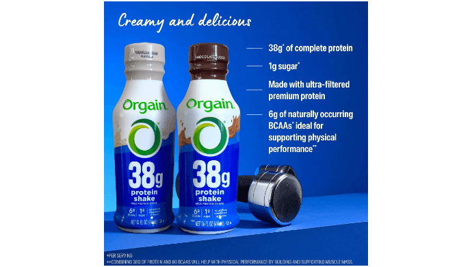 Orgain 38g High Protein Grass-Fed Shake, 6g BCAAs, Chocolate, 14 oz, 12pk thumbnail 3