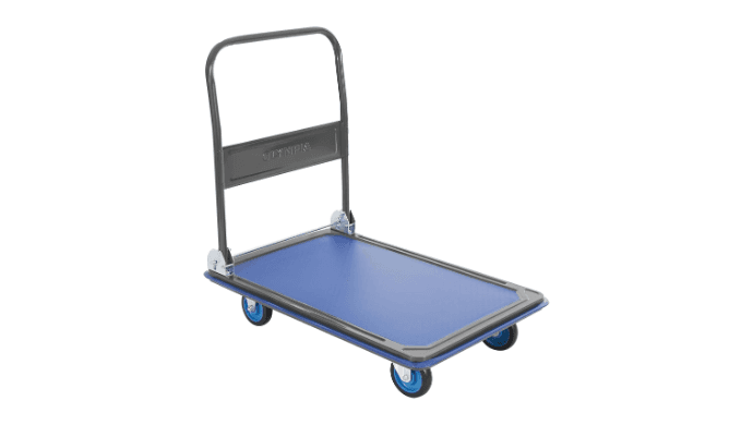 Olympia Tools Foldable Push Cart Dolly - 600 Lb. Capacity Heavy Duty Platform Truck with 360° Swivel Wheels - Blue thumbnail 1