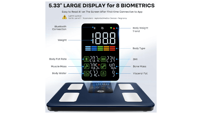 GE Smart Scale for Body Composition, Weight, BMI, 500lb, Large 11.8-Inch thumbnail 2