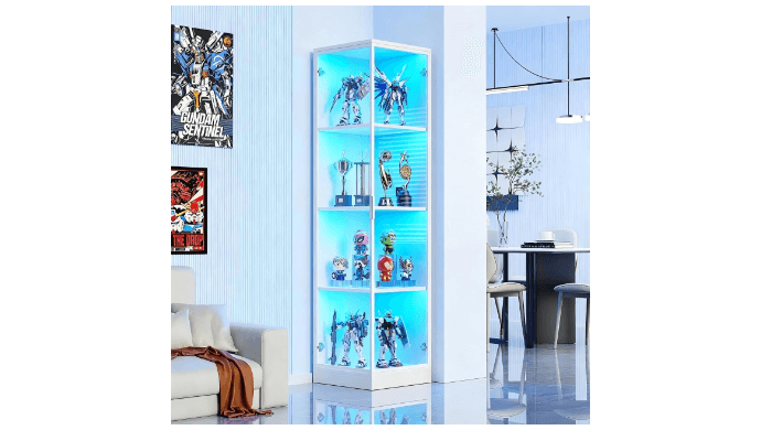 BROTTAR Corner Display Cabinet with Doors, 4-Tier, 3 Color Light, White thumbnail 1