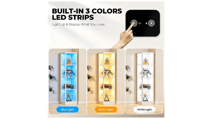 BROTTAR Corner Display Cabinet with Doors, 4-Tier, 3 Color Light, White thumbnail 3