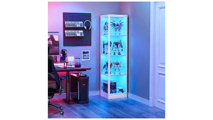 BROTTAR Corner Display Cabinet with Doors, 4-Tier, 3 Color Light, White thumbnail 4