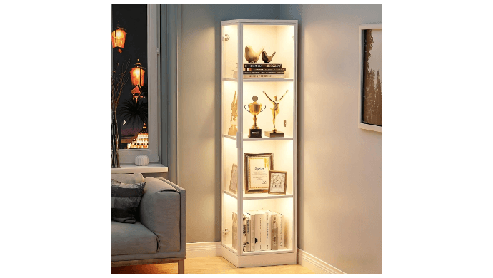 BROTTAR Corner Display Cabinet with Doors, 4-Tier, 3 Color Light, White thumbnail 5
