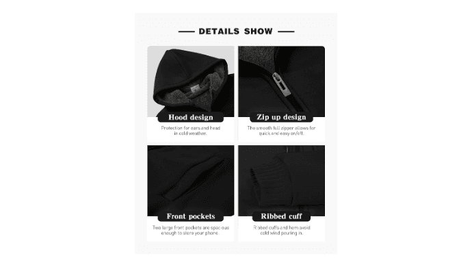 ZITY Men's Zip Up Hoodie Heavyweight Winter Sweatshirt Fleece Sherpa Lined Warm Jacket thumbnail 4