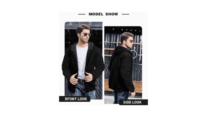 ZITY Men's Zip Up Hoodie Heavyweight Winter Sweatshirt Fleece Sherpa Lined Warm Jacket thumbnail 5