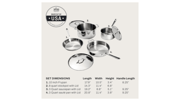 All-Clad D3® Stainless Steel Cookware Set, 7-Piece, Made in the USA thumbnail 3
