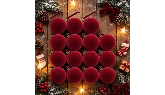 15 Pcs Red Velvet Christmas Ball Ornaments,3.15 Christmas Hanging Ornaments thumbnail 1