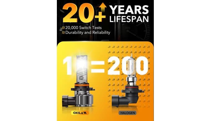 OXILAM 9005/HB3 LED Light Bulb, 12X Brighter 6500K Cool White, Anti-Flicker, 60,000Hrs Lifespan, Plug and Play, IP68, 9005 LED Light Compatible with Cars Trucks SUVs, Pack of 2 thumbnail 5