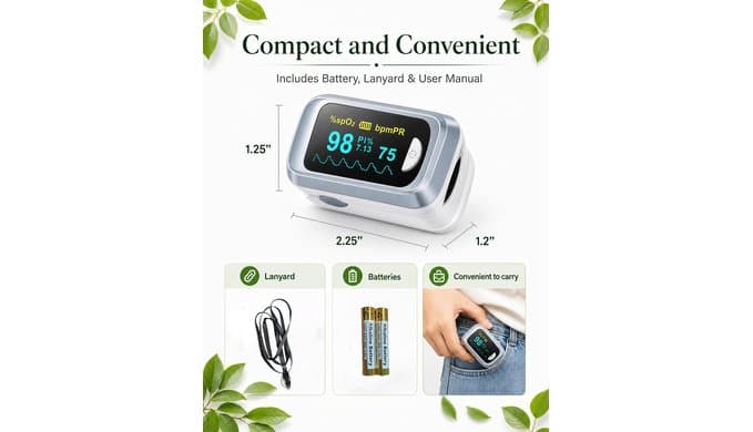Fingertip Pulse Oximeter Blood Oxygen Saturation Monitor Pulse Ox, Heart Rate and Fast Spo2 Reading Oxygen Meter with OLED Screen Included Lanyard and 2 X AAA Batteries thumbnail 4