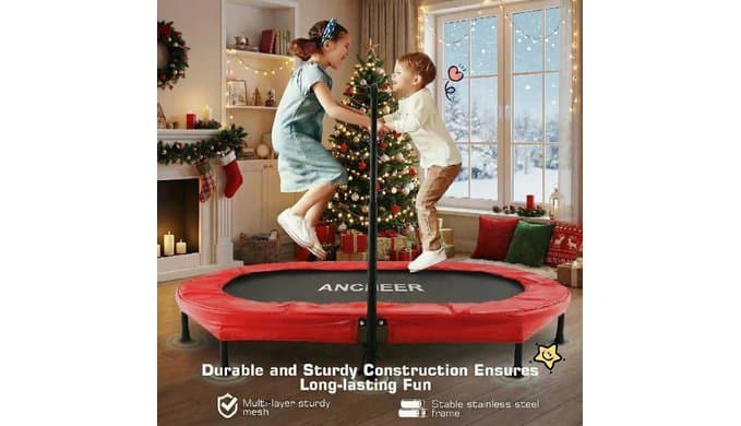 ANCHEER Trampoline for Kids, Toddler Trampoline Indoor Sports and Outdoor Games 56" Kids Rebounder 220LBS Capacity with Adjustable Safety Handrail Foldable Jumper for Boys and Girls thumbnail 4