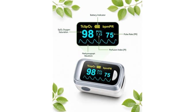 Fingertip Pulse Oximeter Blood Oxygen Saturation Monitor Pulse Ox, Heart Rate and Fast Spo2 Reading Oxygen Meter with OLED Screen Included Lanyard and 2 X AAA Batteries thumbnail 2