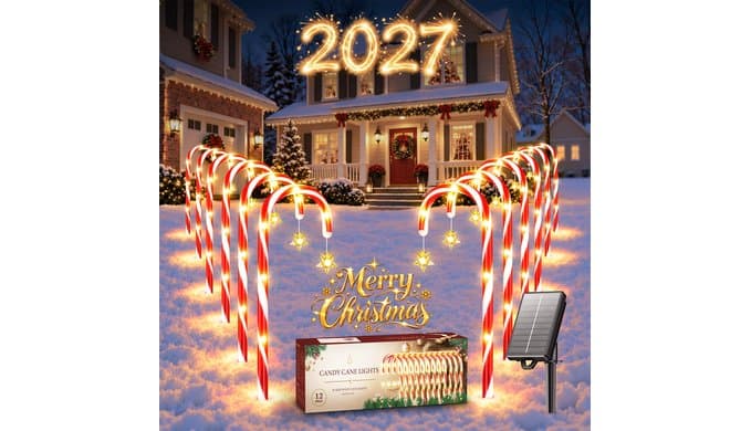 12 Pack Solar Candy Cane Lights Outdoor, Christmas Pathway Lights Decor thumbnail 1
