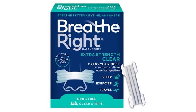 Breathe Right Nasal Strips, Extra Strength, Nasal Congestion, Clear, 44ct thumbnail 1