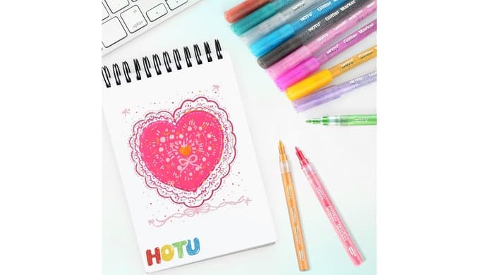 HOTU Glitter Markers Pens, 12 Sparkly Colors, 0.7mm Fine Tip for Coloring thumbnail 4