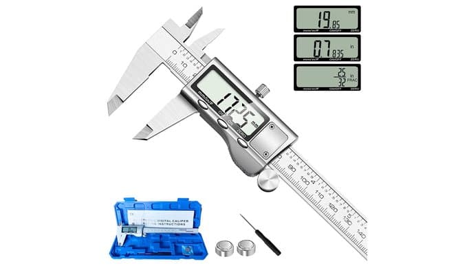 Digital Caliper Measuring Tool, Stainless Steel Vernier Caliper Digital Micrometer with Large LCD Screen, Easy Switch from Inch Metric Fraction, 6 Inch Caliper Tool for DIY/Household thumbnail 1