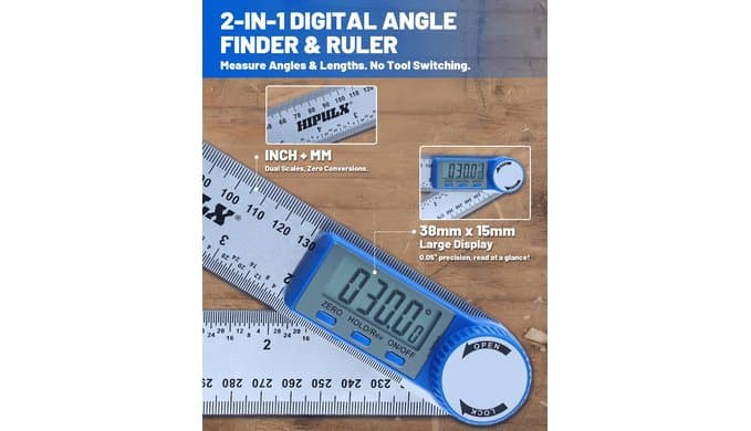 Digital Angle Finder Ruler, 7 Inch 2-in-1 Stainless Steel Angle Finder Tool, 360° Digital Protractor with LCD Display for Woodworking, Construction, Reverse Angle Measurement thumbnail 2