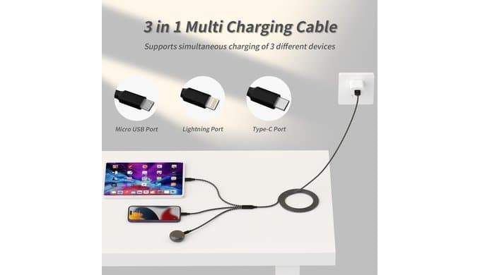 3 IN 1 Multi Charging Cable, Phone Chargers for Multiple Devices, 2Pack 4FT thumbnail 3