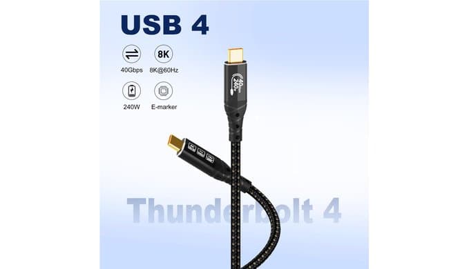 ZIKNYDO 40Gbps for Thunderbolt 4 Cable 6.6FT/2m, USB 4 Data Cable, 8K/4K USB C Display, 240W Charging Thunderbolt Cable, for Thunderbolt 3, iPhone 16 Series, SSD, MacBook, eGPU, Monitors, Laptops thumbnail 2