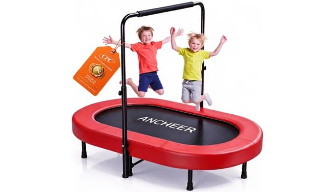 ANCHEER Trampoline for Kids, Toddler Trampoline Indoor Sports and Outdoor Games 56" Kids Rebounder 220LBS Capacity with Adjustable Safety Handrail Foldable Jumper for Boys and Girls thumbnail 1