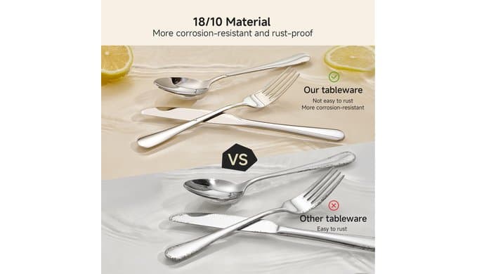 Silverware Set for 8, 40 Piece Heavy Duty 18/10 Stainless Steel Flatware Set, Mirror Polished Cutlery Utensils with Knives Forks & Spoons, Dishwasher Safe - HIKAA thumbnail 5