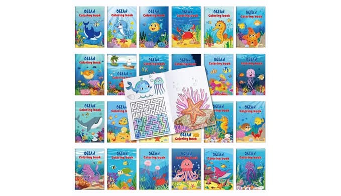 Liliful 24 Pcs Ocean Cartoons Coloring Book Bulk Mini Ocean Cartoons Theme Drawing Book with Sea Creature Shell Patterns Marine Life Goodie Bag Filler Party Favors and Holiday Gifts thumbnail 1