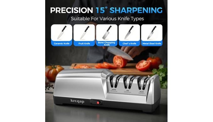Electric Knife Sharpener for Kitchen Knives, 3-Stage, Fast, Repair, Polish thumbnail 4