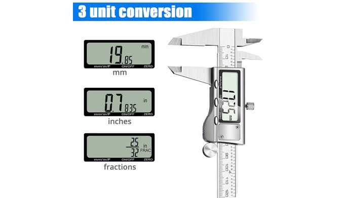 Digital Caliper Measuring Tool, Stainless Steel Vernier Caliper Digital Micrometer with Large LCD Screen, Easy Switch from Inch Metric Fraction, 6 Inch Caliper Tool for DIY/Household thumbnail 3