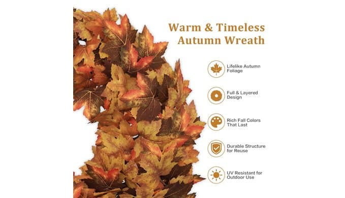 20 Inch Fall Wreaths for Front Door, Maple Leaves Outdoor Wreaths thumbnail 4