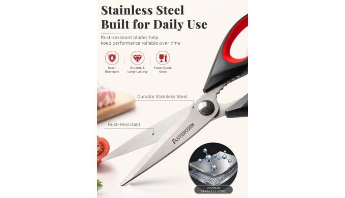 Astercook Kitchen Scissors, 3-Pack Heavy Duty Kitchen Shears with Stainless Steel Blades for Meat, Poultry, Herbs, Vegetables and Packaging, Dishwasher Safe Seafood Tools thumbnail 4