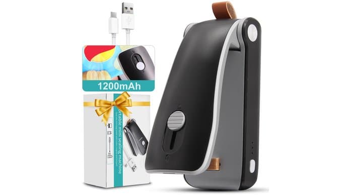 Mini Bag Sealer 2 in 1, Rechargeable Chip Bag Sealer Heat Seal with Cutter thumbnail 1