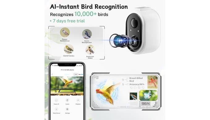 Bird Feeder with Camera, Upgraded 1.5L Smart Birdhouse Al Identify for 10000 Plus Species, Auto Capture & Real-time Notifications, Ideal Gift for Bird Lovers (Iron Roof) thumbnail 2