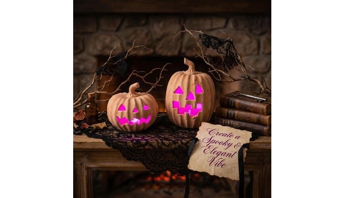Terracotta Jack-o’-Lantern Pumpkins, LED Halloween Pumpkin Decor thumbnail 3