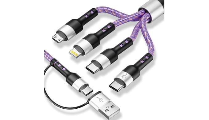 Dual Type-C 4 in 2 Multi Charging Cable, USB A/C to Dual USB C/IP/Micro USB thumbnail 1