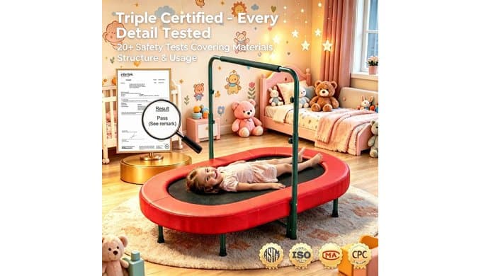 ANCHEER Trampoline for Kids, Toddler Trampoline Indoor Sports and Outdoor Games 56" Kids Rebounder 220LBS Capacity with Adjustable Safety Handrail Foldable Jumper for Boys and Girls thumbnail 2