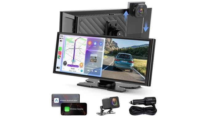 9.26" Wireless CarPlay Screen with 4K+1080P Dual Dash Cam Front and Rear thumbnail 1