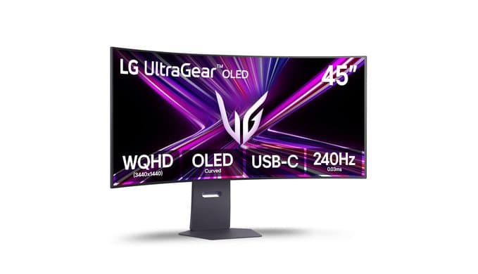 LG 45GX900A-B 45-Inch Ultragear WQHD (3440 x 1440) OLED Curved Gaming Monitor, 240Hz, 0.03ms, NVIDIA G-Sync, VESA DisplayHDR True Black 400, HDMI 2.1, DisplayPort, USB Type-C PD 65W thumbnail 1