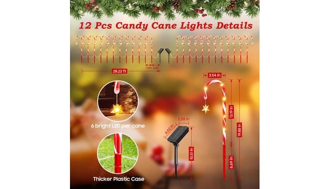 12 Pack Solar Candy Cane Lights Outdoor, Christmas Pathway Lights Decor thumbnail 5