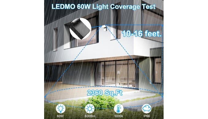 ledmo 60W LED Outdoor Wall Light Switch Control 350° Horizontal/180° Vertical LED Exterior Wall Lights Modern Neighbor Friendly Adjustable Exterior Flood Lighting 5000k for Upper Areas Yard Porch thumbnail 2