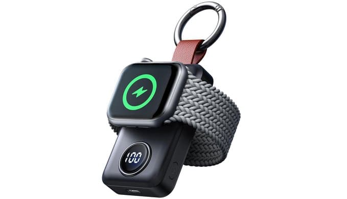 JOYROOM Portable 2000mAh Wireless Charger Compatible for Apple Watch Series 11/10/9/8/7/6/5/4/3/2/1/SE/UItra 3/UItra 2/Ultra, Compact Magnetic iWatch Charger Keychain Style Travel Essentials (Black) thumbnail 1