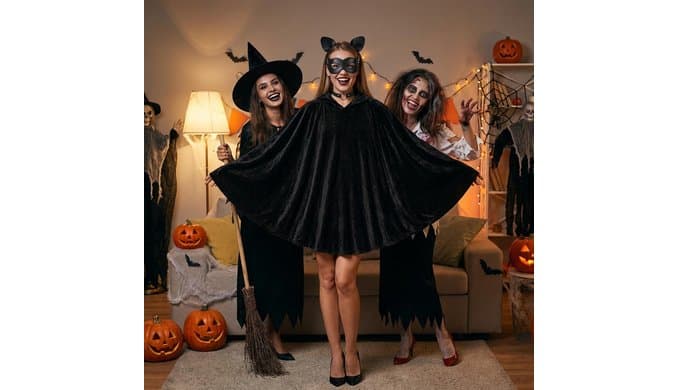 4 Pcs Black Cat Costume Hooded Cape Set, Halloween Women Cat Cosplay Outfit thumbnail 5