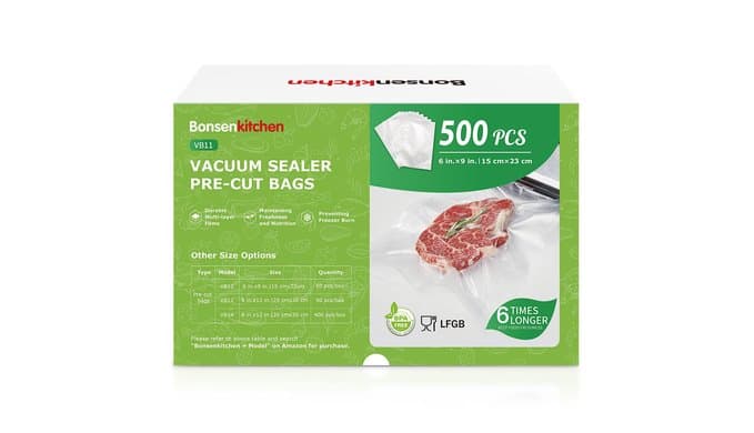 Bonsenkitchen Precut Vacuum Sealer Bags, 500 Pint 6" x 9" Food Sealer Bags thumbnail 1