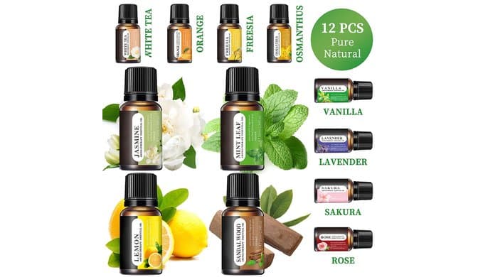 Essential Oils Set, 12 Scents, 10 ML Bottles, Lavender, Lemon, Rose, Jasmine, Vanilla, Sandalwood and More, for Humidifiers, Diffusers, Aromatherapy thumbnail 4