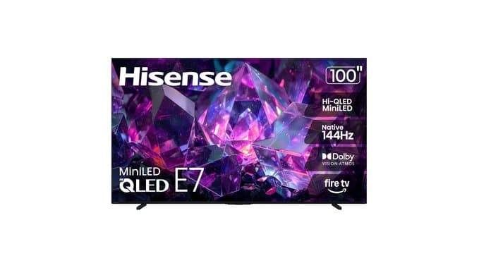 Hisense 100" E7 Cinema Series Hi-QLED Mini-LED 4K UHD Smart Fire TV (100E7SF, 2026 NEW) - Native 144Hz, AI Picture, Dolby Vision IQ · Atmos, FALD, HDR10+ Adaptive, MEMC, Alexa+ thumbnail 1