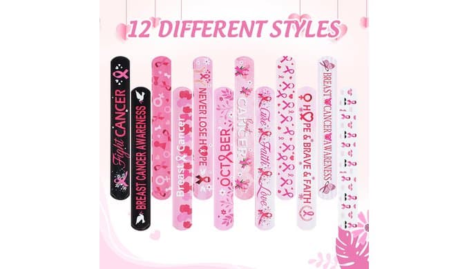 Pink Ribbon Breast Cancer Awareness Accessories 36PCS Slap Bracelets Women thumbnail 4