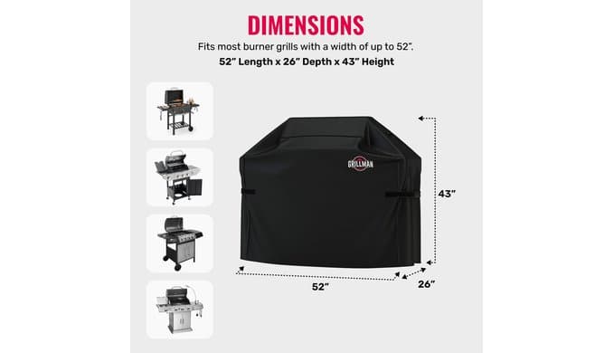 Waterproof BBQ Grill Cover for Outdoor Grills, 52 Inch, Black thumbnail 2
